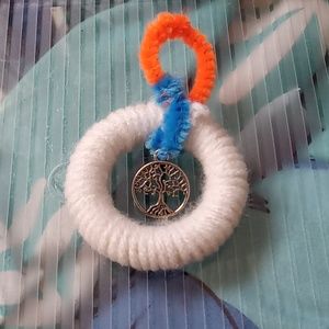 White yarn wrapped ornament with Tree Charm